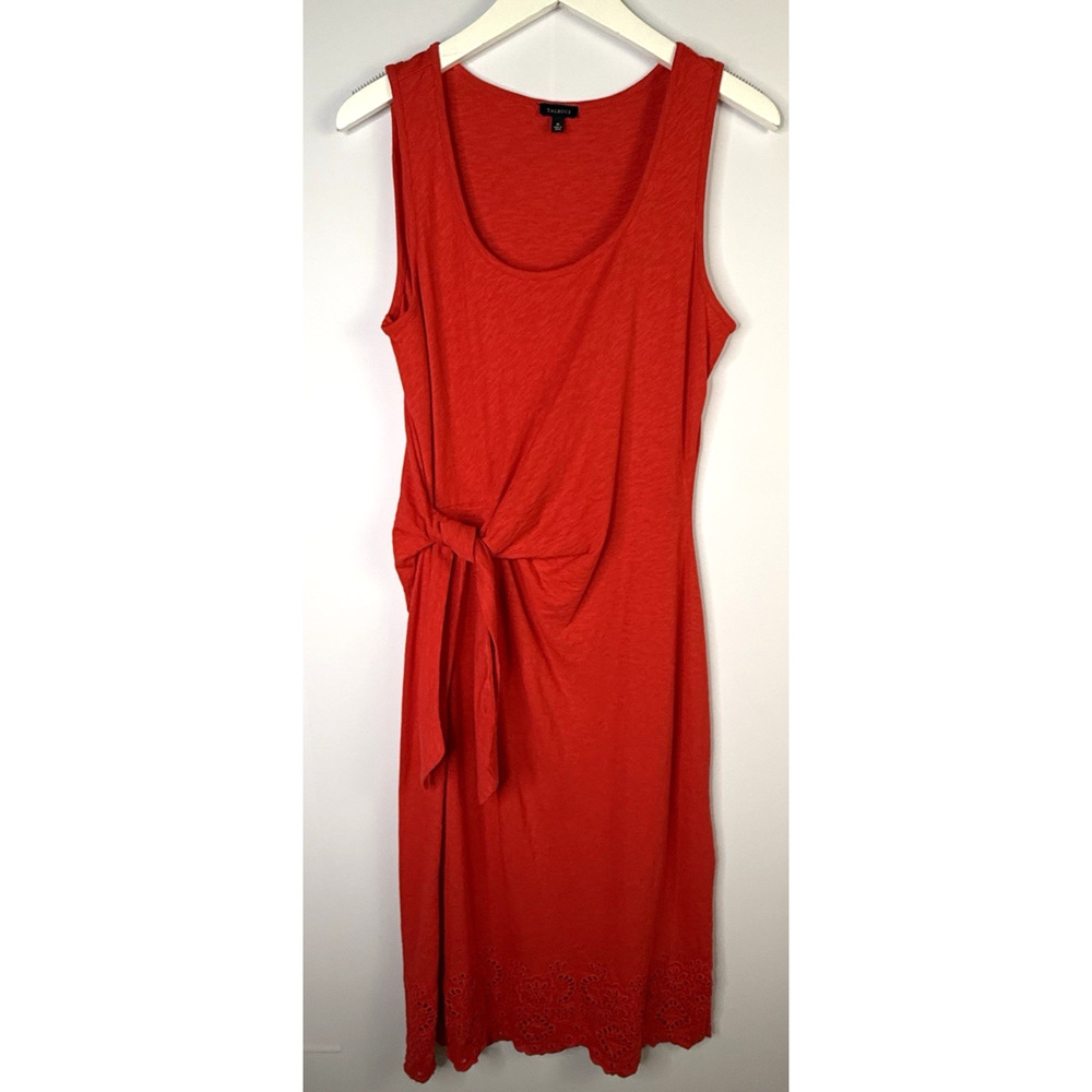 Talbots Red Sleeveless Midi Dress with Tie Waist